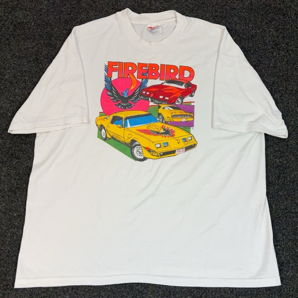 Vintage Hanes Shirt Mens XL White 1995 Firebird Pontiac Car Graphic T Shirt